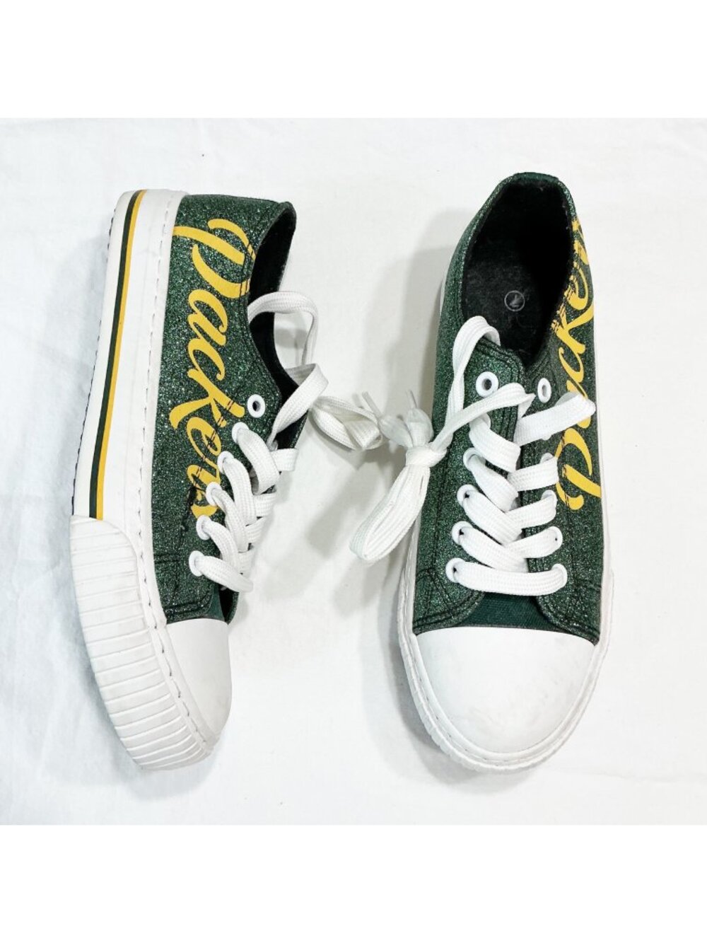FOCO Green Bay Packers Glitter Sneakers Womens Size 7 Lace-Up Casual Shoes